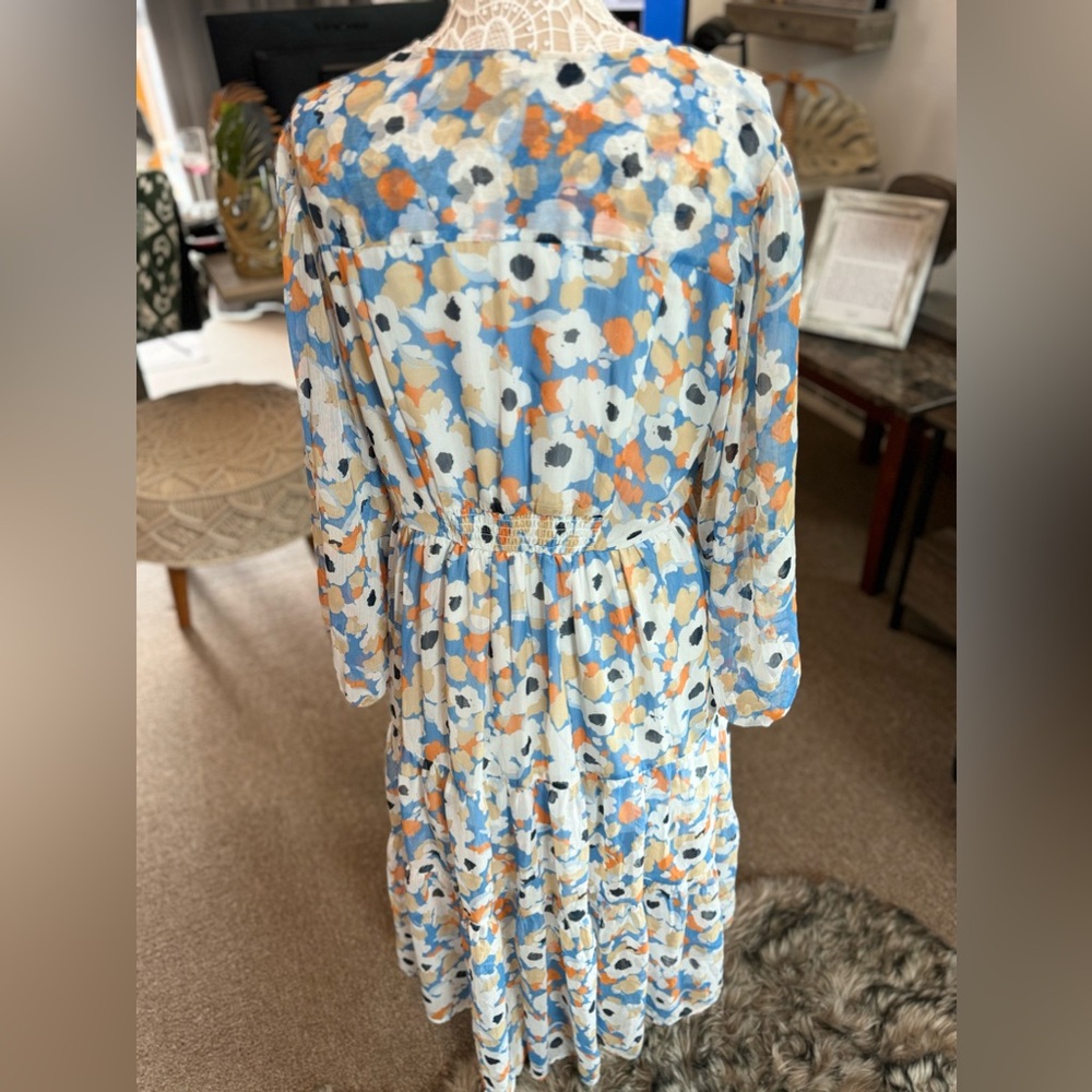 Joie Floral Dress in Blue and Orange - Picture 2 of 5